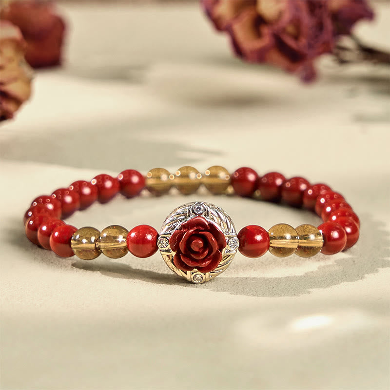 FREE Today: Calm Blessing Cinnabar Angora Red Shell Pearl Rose Petals Bracelet