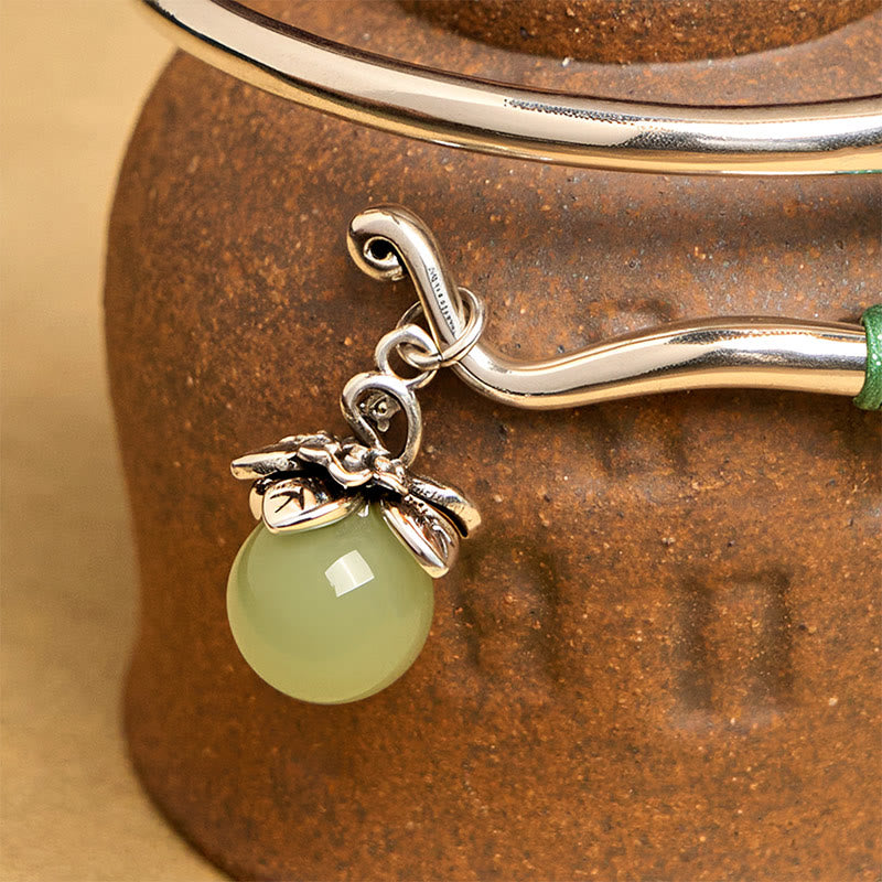 Buddha Stones Copper Alloy Green Bead Charm Luck Cuff Bracelet Bangle