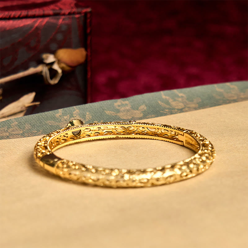 Buddha Stones Cloud Pattern Jade Copper Luck Bracelet Bangle 2.36 IN (60 MM)