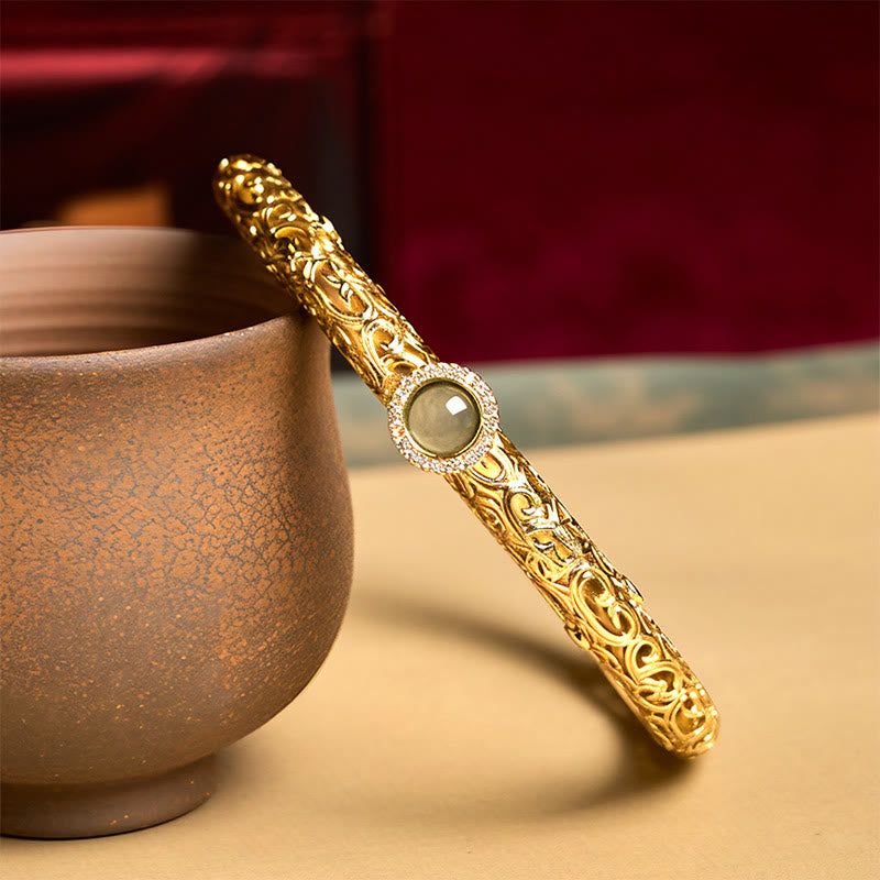 Buddha Stones Cloud Pattern Jade Copper Luck Bracelet Bangle 2.36 IN (60 MM)