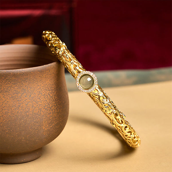 Buddha Stones Cloud Pattern Jade Copper Luck Bracelet Bangle 2.36 IN (60 MM)