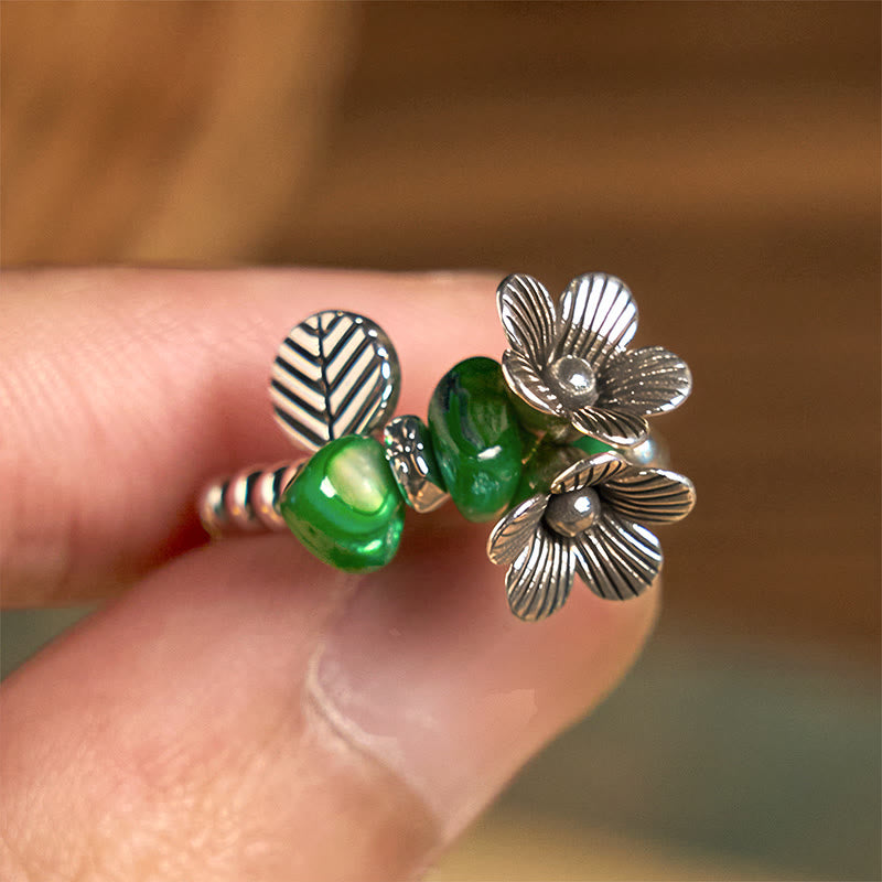 Buddha Stones Flower Pattern Copper Alloy Luck Elastic Rope Ring