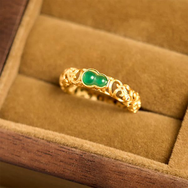 FREE Today: Strength and Wealth Vintage Gourd Green Chalcedony Copper Alloy Ring
