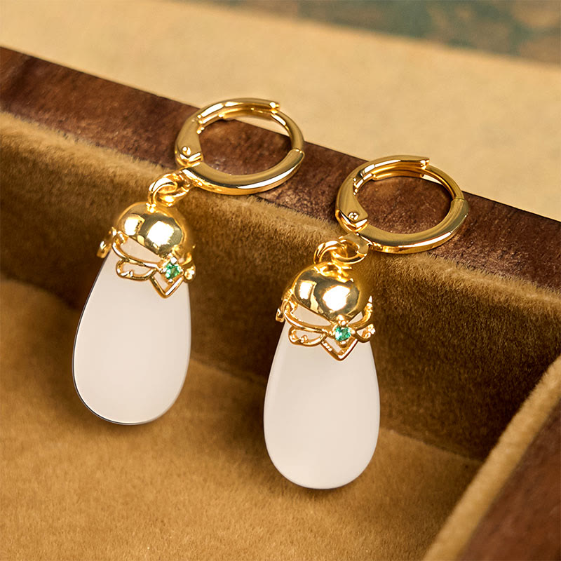 Buddha Stones Green Chalcedony Water Drop Strength Copper Posts Earrings