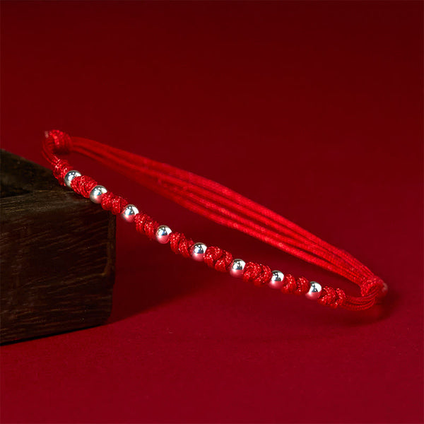 Buddha Stones 925 Sterling Silver Beads Red String Adjustable Luck Bracelet