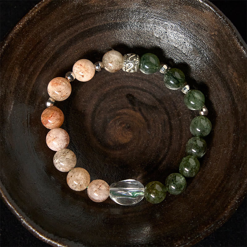 Buddha Stones Natural Green Rutilated Quartz Super Seven Crystal Wealth Bracelet