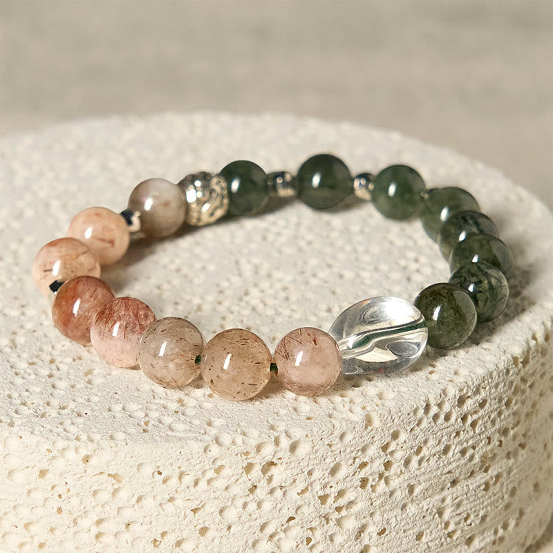 Buddha Stones Natural Green Rutilated Quartz Super Seven Crystal Wealth Bracelet