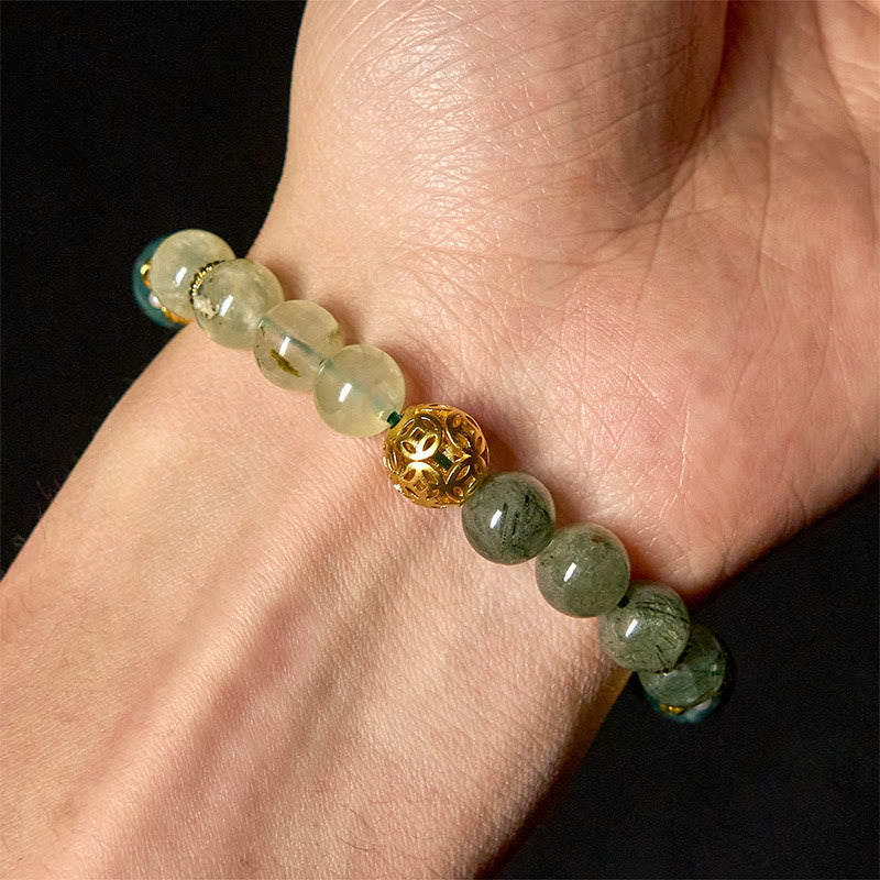 Buddha Stones Natural Green Phantom White Crystal Jade Beads Lucky Bracelet