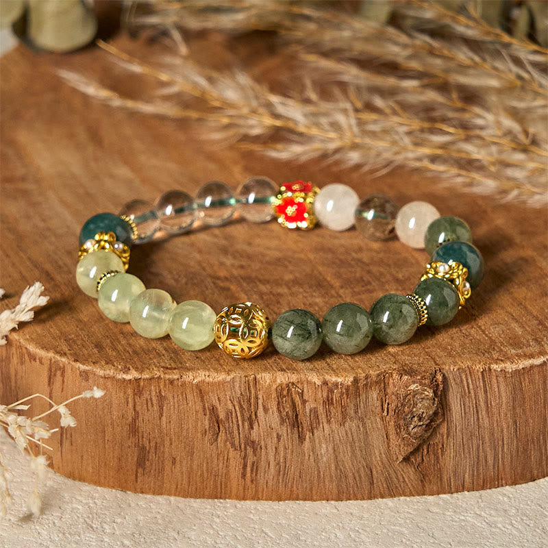Buddha Stones Natural Green Phantom White Crystal Jade Beads Lucky Bracelet