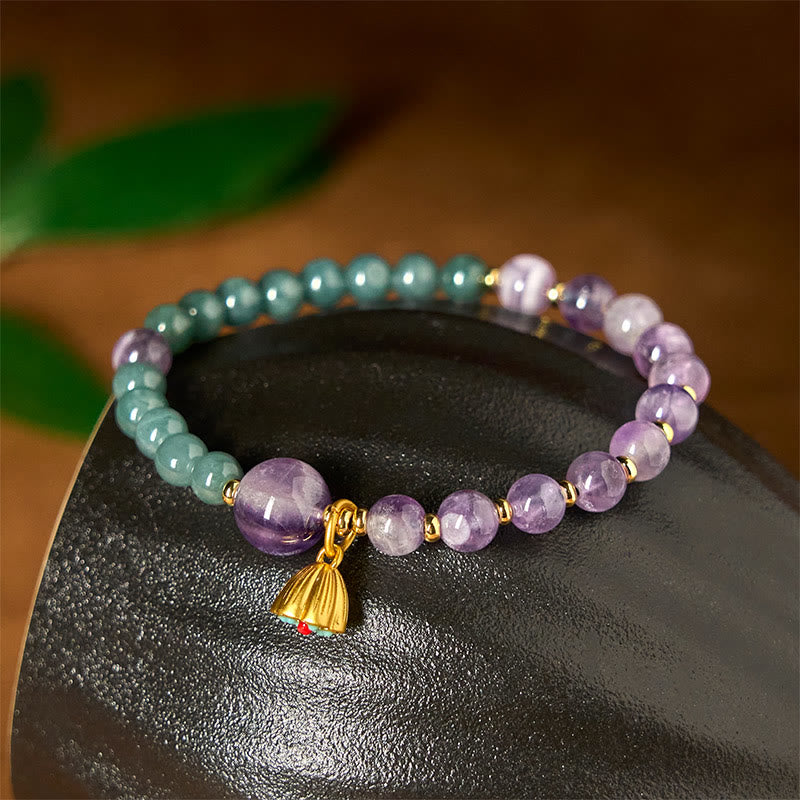Buddha Stones Natural Lotus Amethyst Jade Balance Bracelet