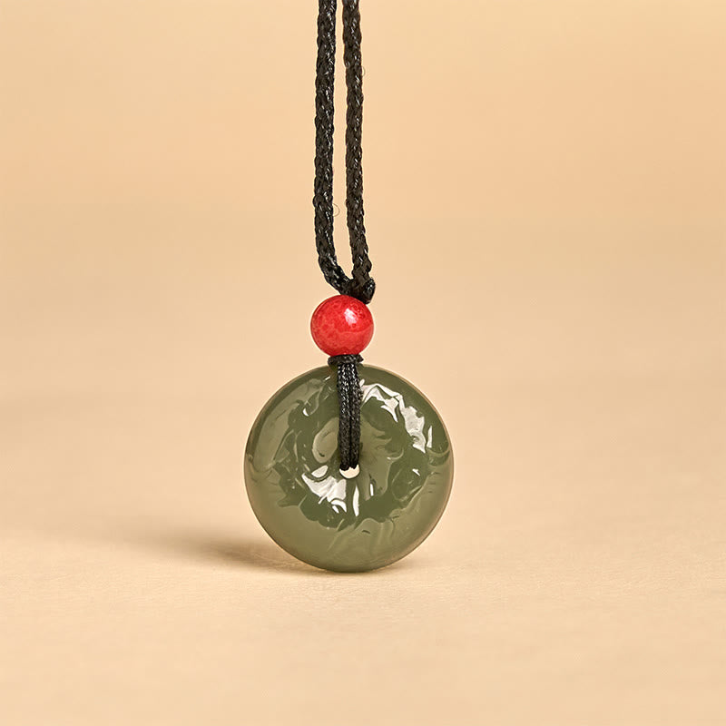 Buddha Stones Peace Buckle Auspicious Clouds Cyan Jade Necklace Luck Pendant