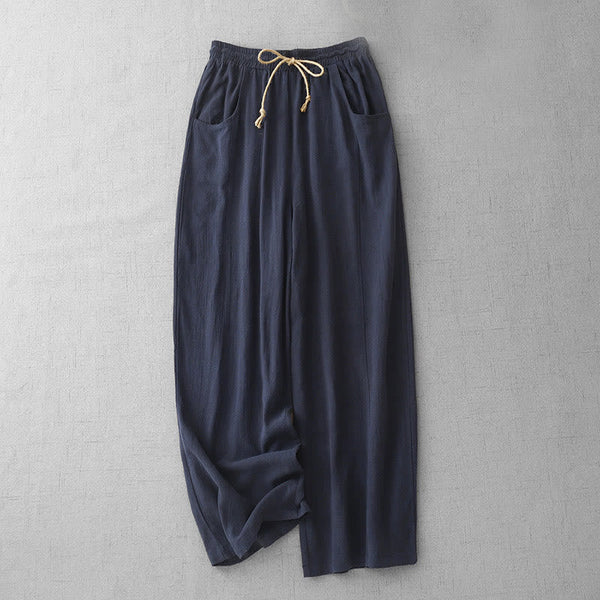 Buddha Stones Casual Pure Color Drawstring Simple Design Women's Cotton Pants With Pockets