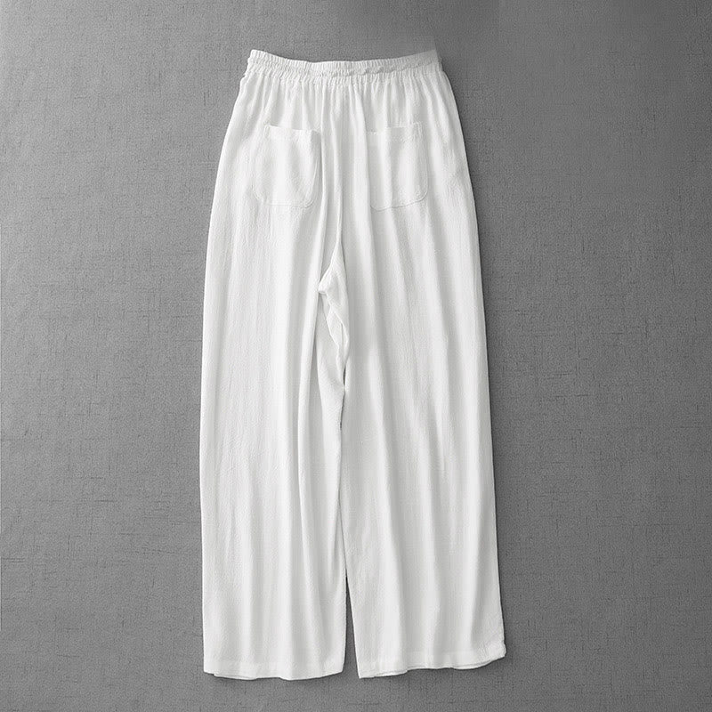 Buddha Stones Casual Pure Color Drawstring Simple Design Women's Cotton Pants With Pockets