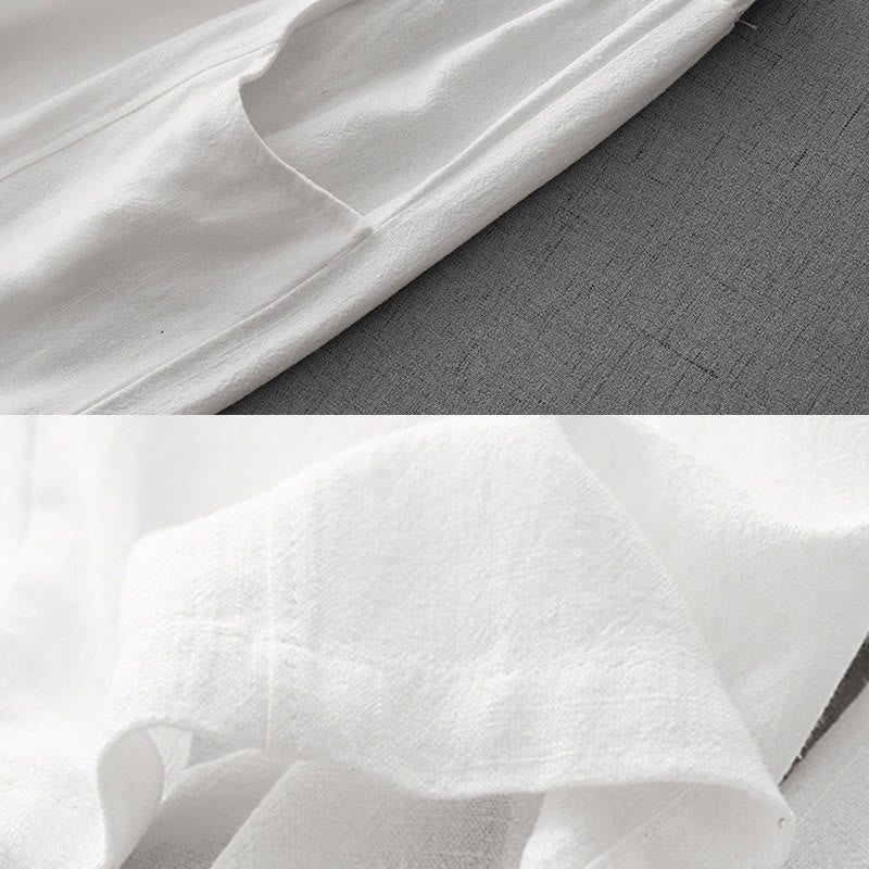 Buddha Stones Casual Pure Color Drawstring Simple Design Women's Cotton Pants With Pockets