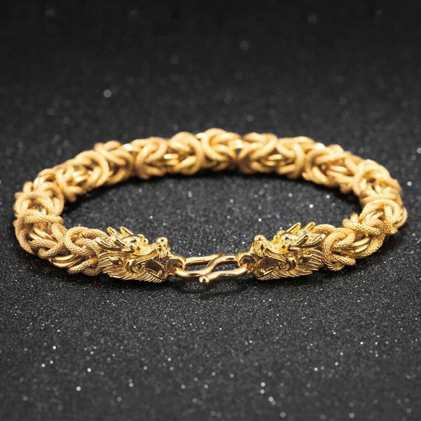 Empire Ascend Dual Dragon Bracelet – 18k Gold-Plated Success Armor
