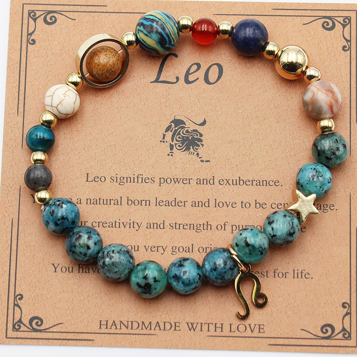 Cosmic Orbit Zodiac Bracelet – 8 Planets & 12 Constellations Natural Stone Edition