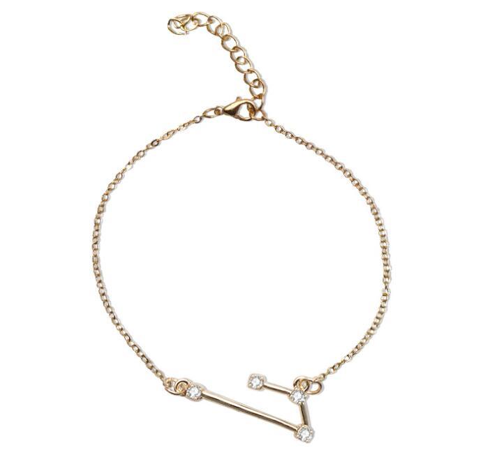 Starluxe Zodiac Crystal Charm Bracelet – 12 Constellation Edition (Gold-Tone Chain)