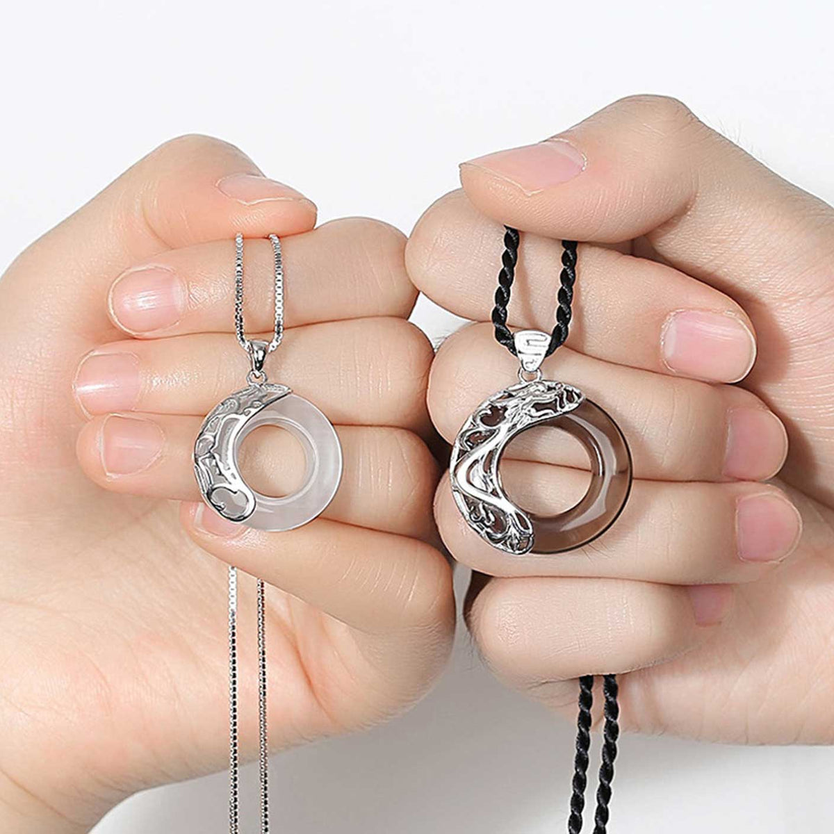 Harmony Guardians Couple Set – Obsidian Dragon & Opal Phoenix Necklaces