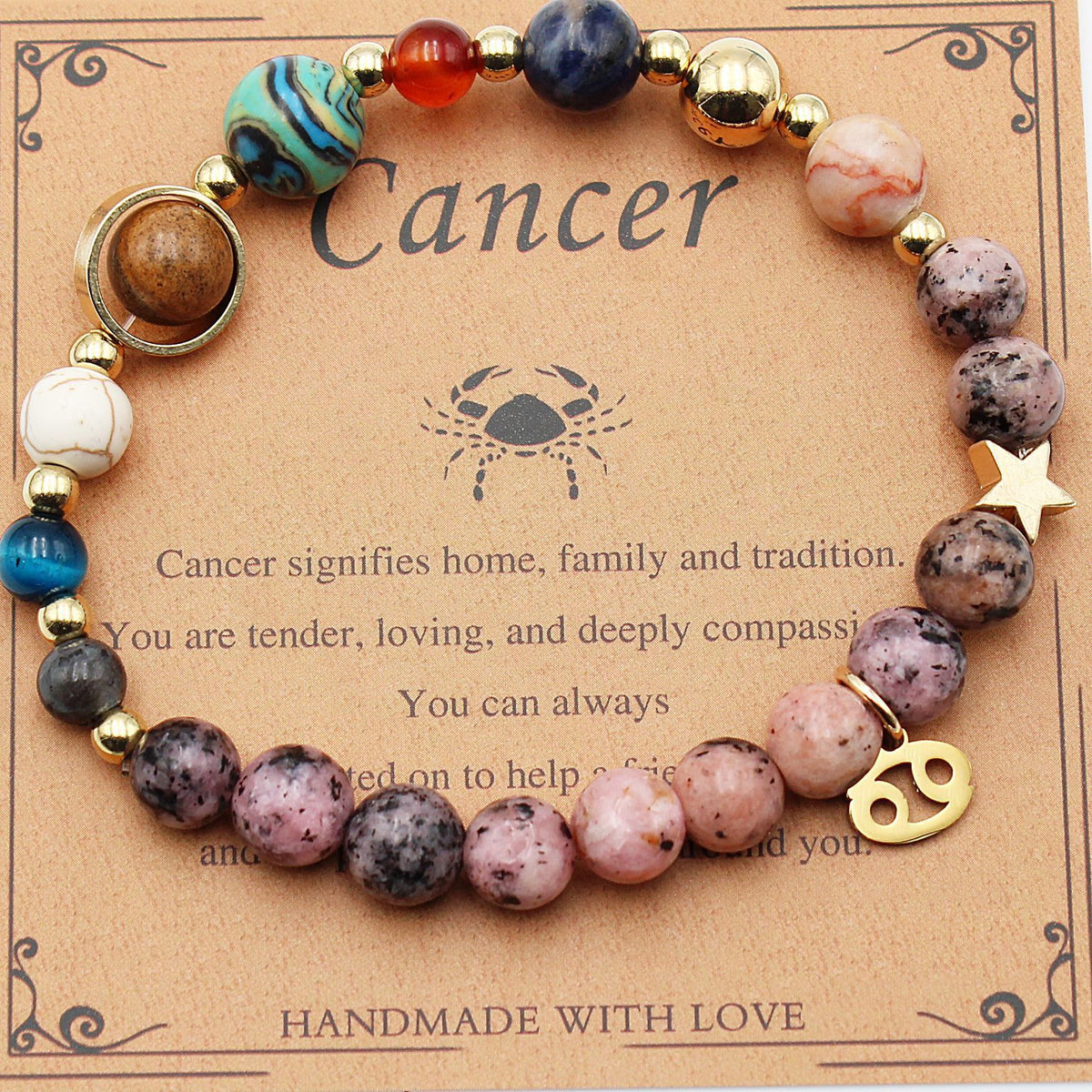 Cosmic Orbit Zodiac Bracelet – 8 Planets & 12 Constellations Natural Stone Edition