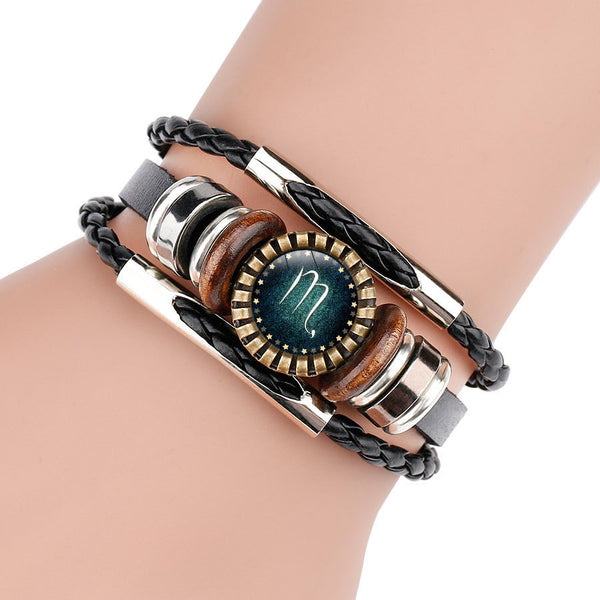 AstroWeave Multilayer Zodiac Leather Bracelet – Unisex Braided Edition