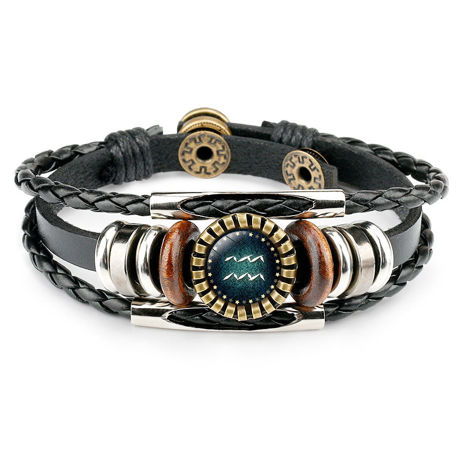 AstroWeave Multilayer Zodiac Leather Bracelet – Unisex Braided Edition