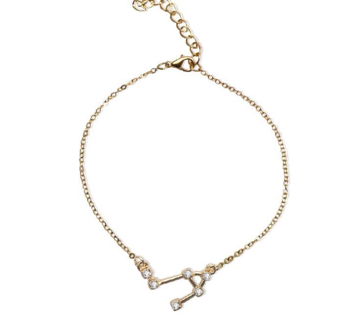 Starluxe Zodiac Crystal Charm Bracelet – 12 Constellation Edition (Gold-Tone Chain)