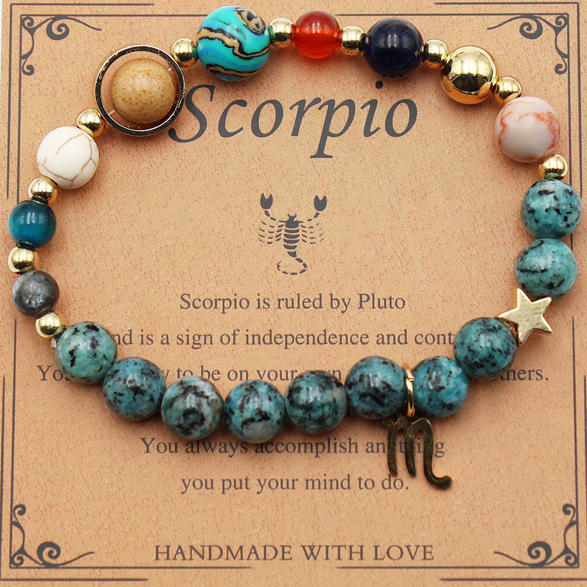 Cosmic Orbit Zodiac Bracelet – 8 Planets & 12 Constellations Natural Stone Edition