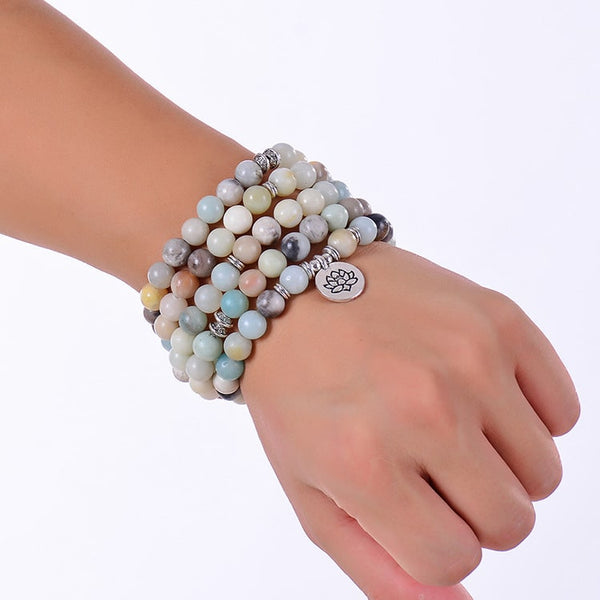Harmony Flow Amazonite Mala Beads – 108 Tibetan Prayer Beads for Meditation & Clarity