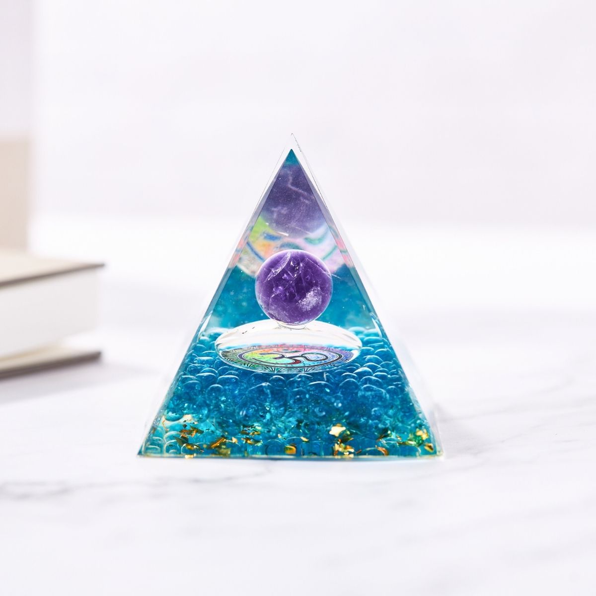 Harmonic Aura Amethyst Orgonite Pyramid - EMF Shield & Energy Purifier