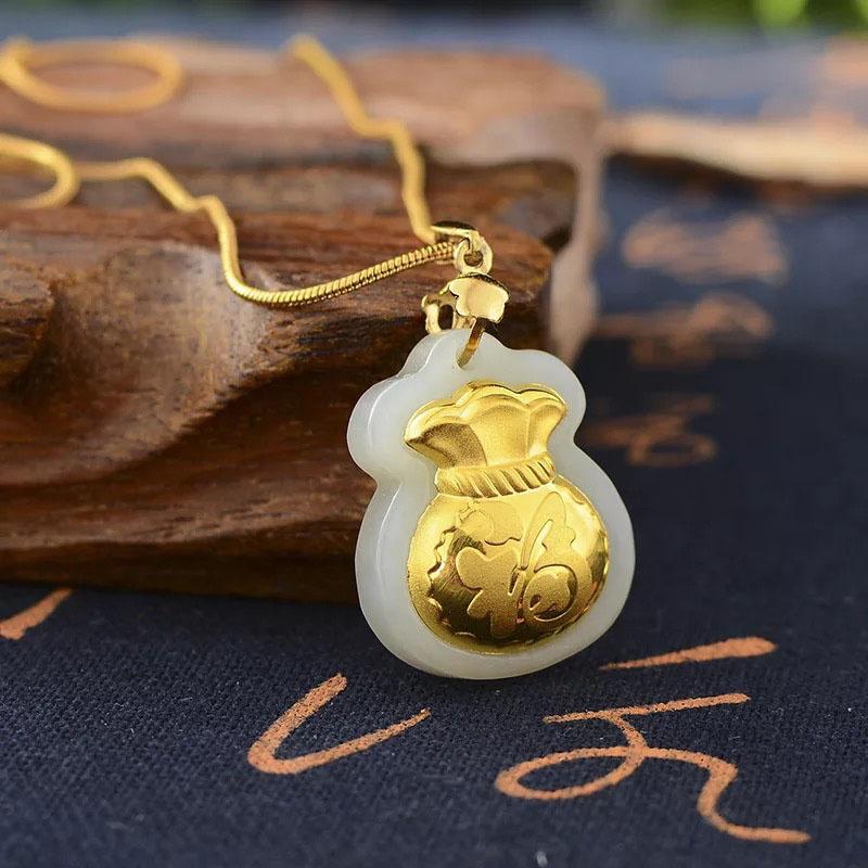 Harmony Wealth Jade Money Bag Necklace – Feng Shui Prosperity Talisman