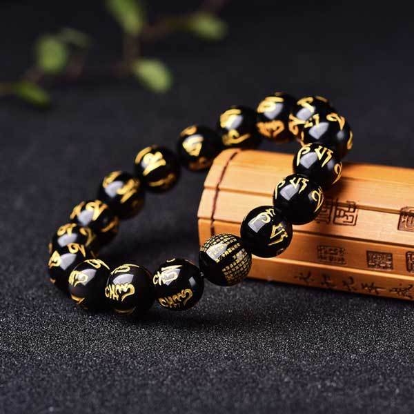 Harmony Guardian Obsidian Mantra Bracelet – Spiritual Armor for Luck & Protection
