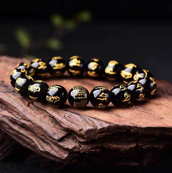 Harmony Guardian Obsidian Mantra Bracelet – Spiritual Armor for Luck & Protection