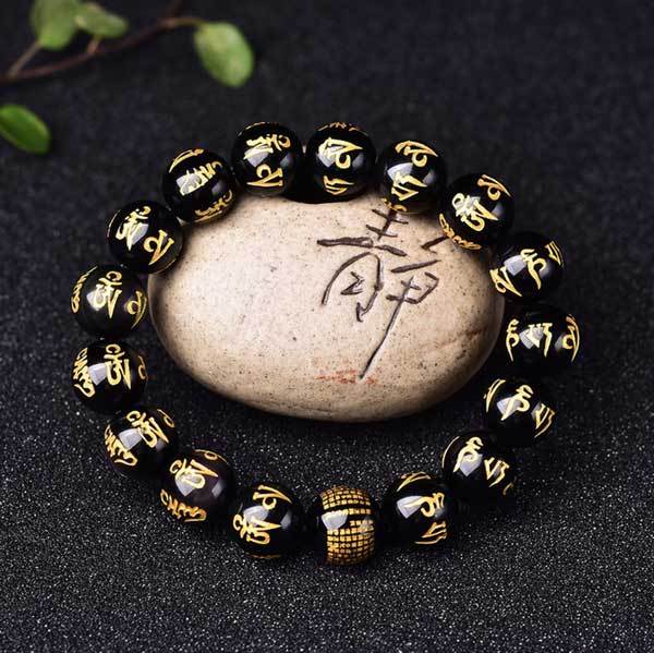 Harmony Guardian Obsidian Mantra Bracelet – Spiritual Armor for Luck & Protection