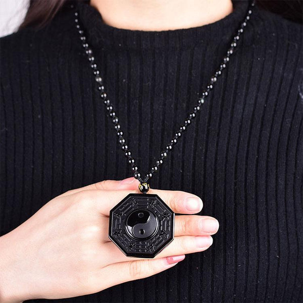 ShadowGuard Obsidian Bagua Necklace – Yin Yang Protection Amulet