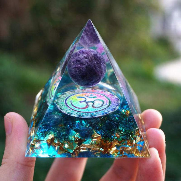 Harmonic Aura Amethyst Orgonite Pyramid - EMF Shield & Energy Purifier
