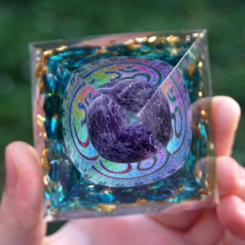 Harmonic Aura Amethyst Orgonite Pyramid - EMF Shield & Energy Purifier