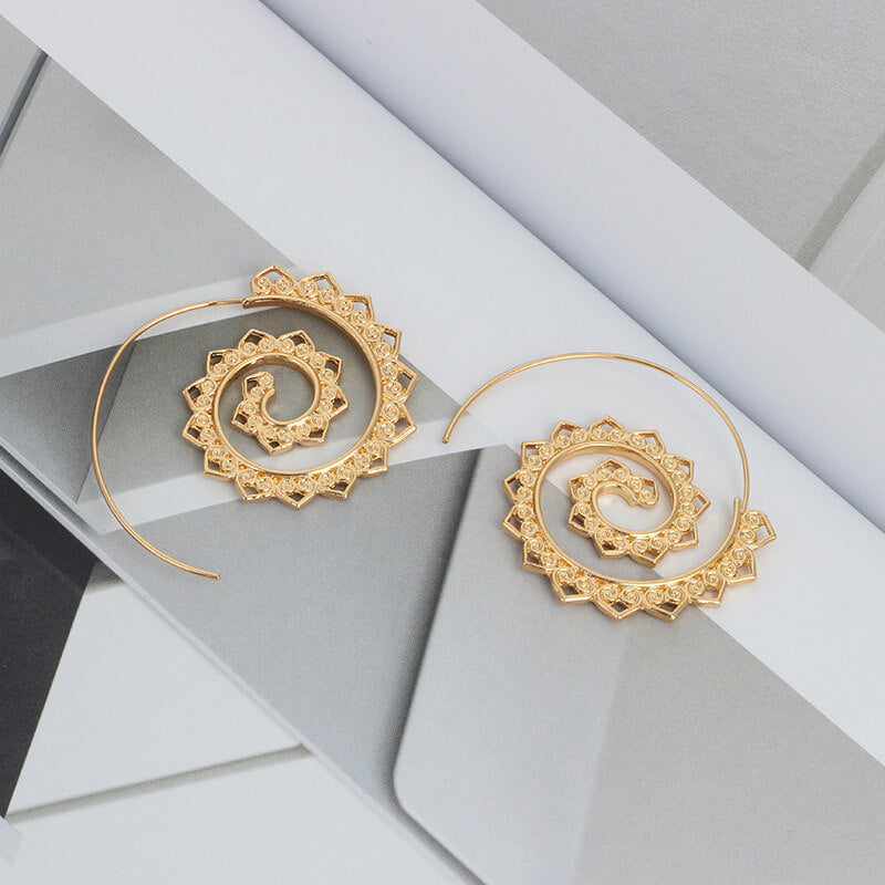 Boho Spirit Spiral Hoops - Bold Heart Statement Earrings