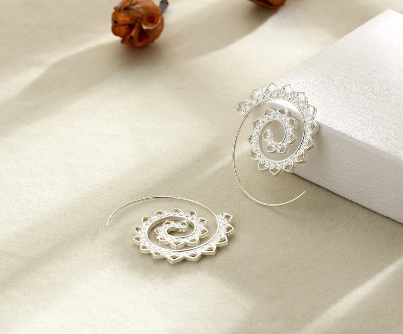 Boho Spirit Spiral Hoops - Bold Heart Statement Earrings
