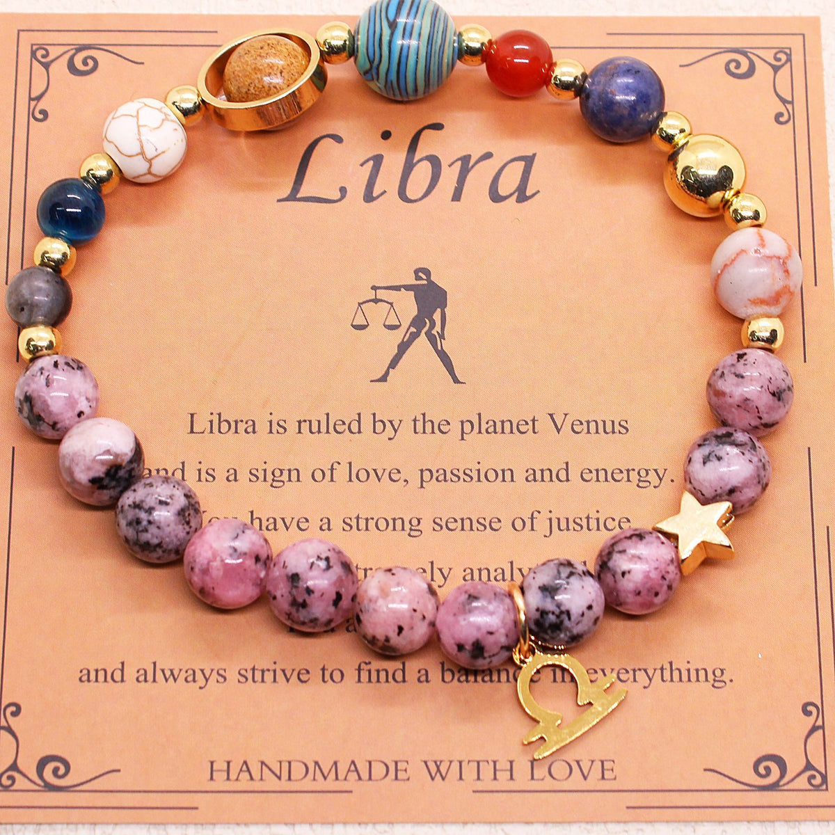 Cosmic Orbit Zodiac Bracelet – 8 Planets & 12 Constellations Natural Stone Edition