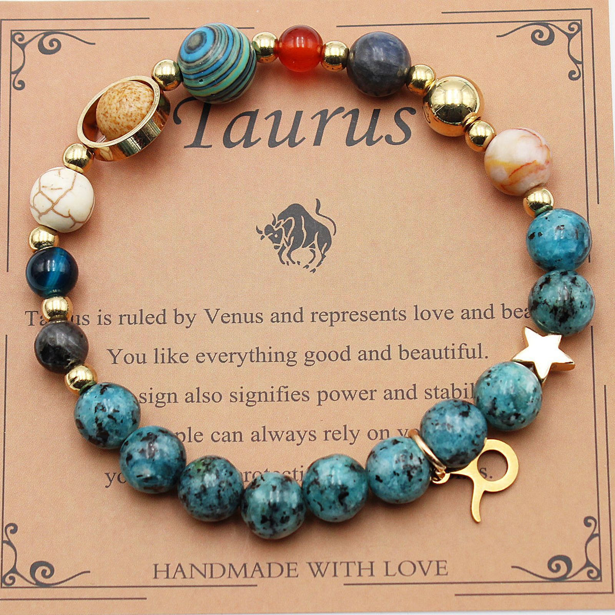 Cosmic Orbit Zodiac Bracelet – 8 Planets & 12 Constellations Natural Stone Edition