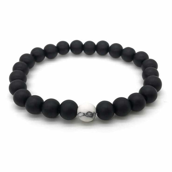 Soulmate Connection Bracelet Set - Black & White Gemstone Bond for Couples