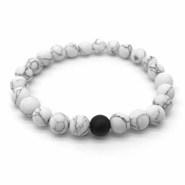 Soulmate Connection Bracelet Set - Black & White Gemstone Bond for Couples